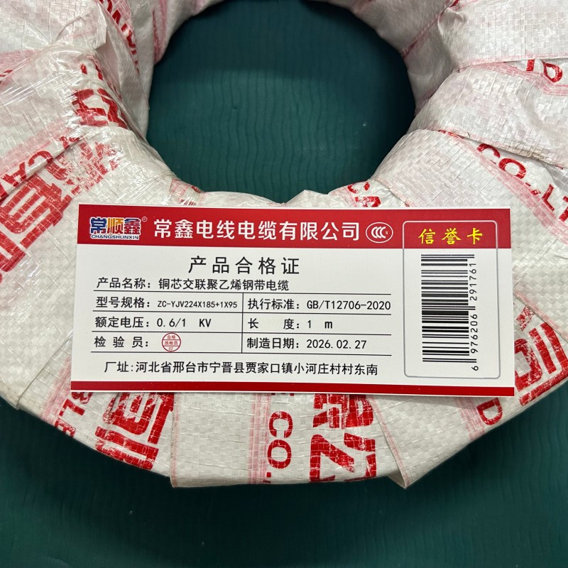 常顺鑫 铜芯交联聚乙烯钢带电缆ZC-YJV22 4×185+1×95 米高清大图