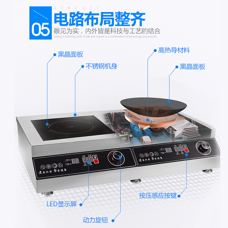 乐创LC-Q2商用电磁炉双灶3500w双头组合炉3.5KW大功率电磁灶炉承重大炒锅赠品(单拍不发货)
