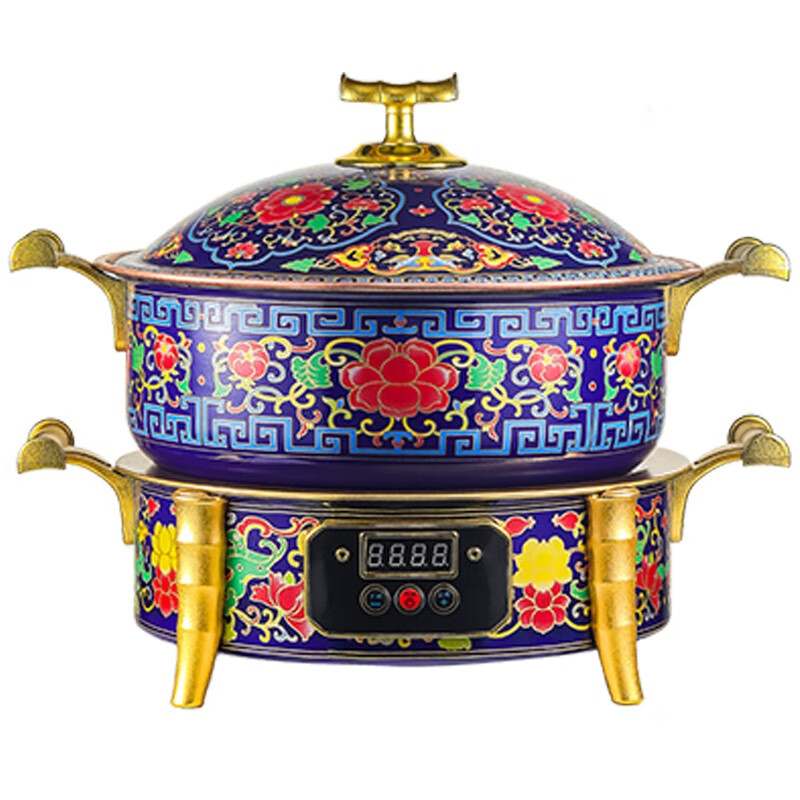 欧锐铂 家用多功能花开富贵 景泰蓝-纯铜电火锅 4.5L ORB-472