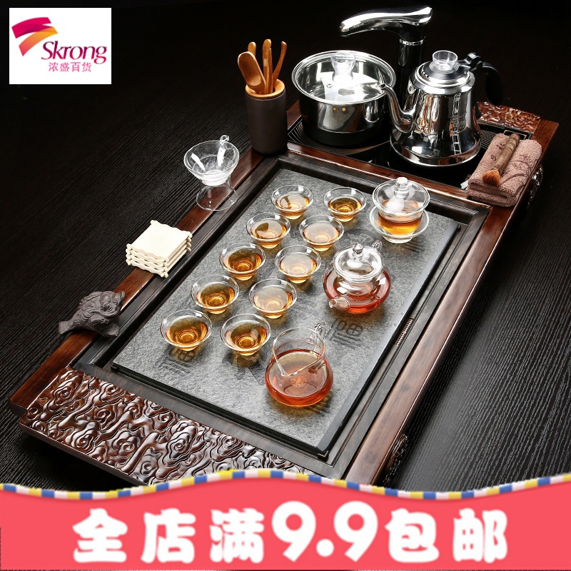 ✅茶具套装家用整套陶瓷功夫茶盘实木喝茶全自动电磁炉茶道简约