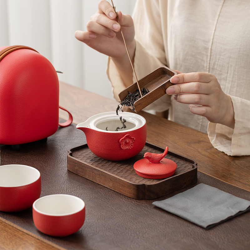 沏一杯茶 喜上眉梢-便携式旅行茶具套装PT919A 一壶两杯一公道带EVA便携包高清大图