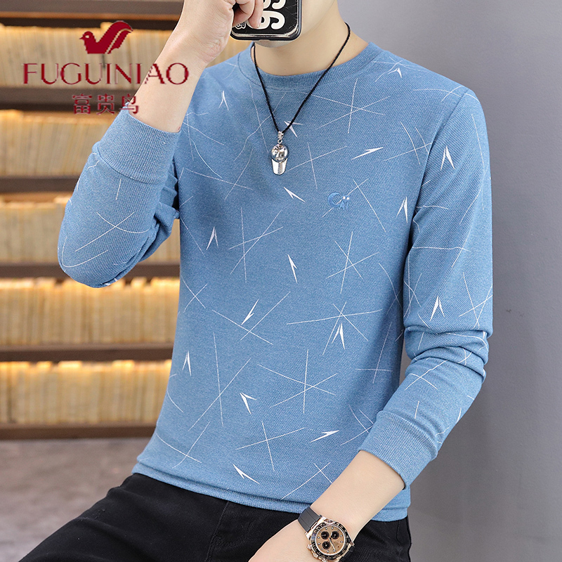 富贵鸟fuguiniao长袖t恤男士春秋印花薄款修身体恤男衣服长袖t圆领