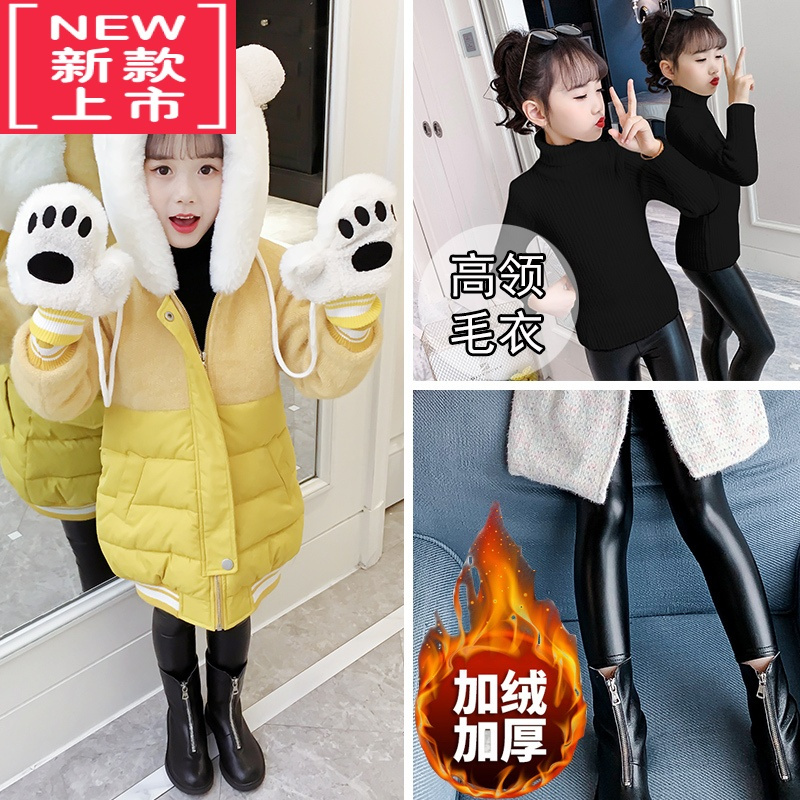 可莉允女童棉衣冬装2022新款韩版中长款洋气女孩羽绒棉棉服宝宝棉袄外套
