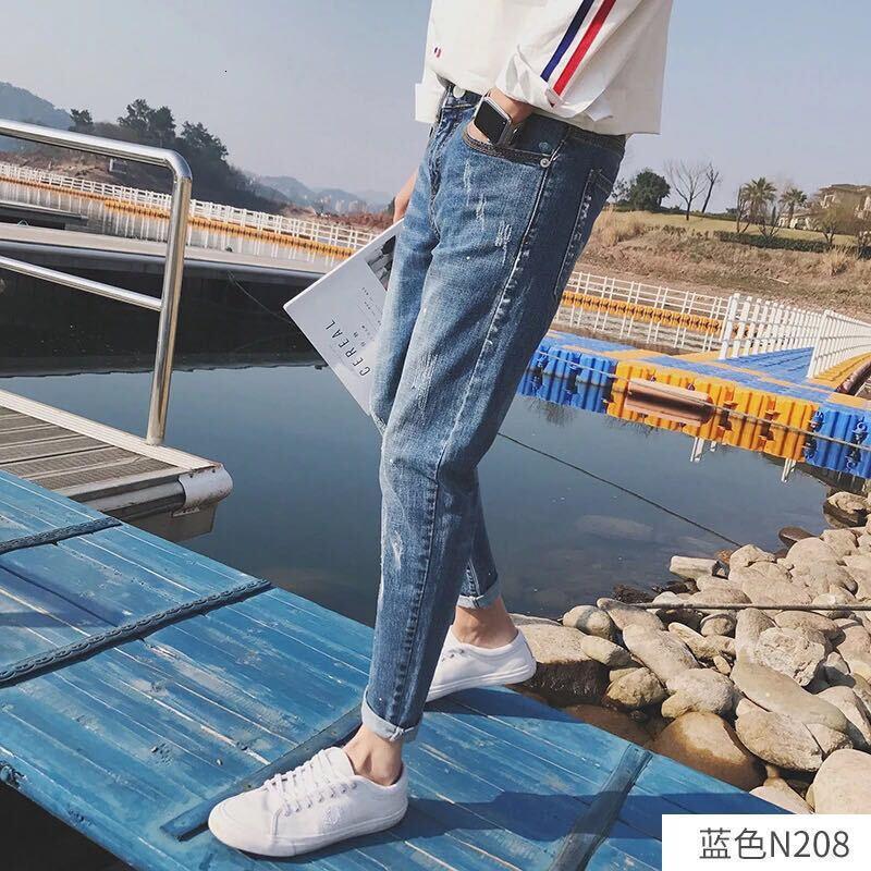 春季牛仔裤男韩版潮流2018修身小脚弹力宽松男士青年直筒九分裤子