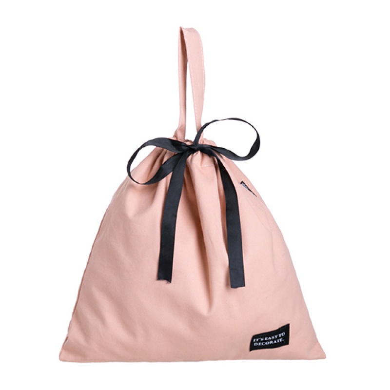 布艺束口袋加厚杂物收纳袋 旅行衣物内衣整理袋抽绳布袋子 浅粉33*31.5cm