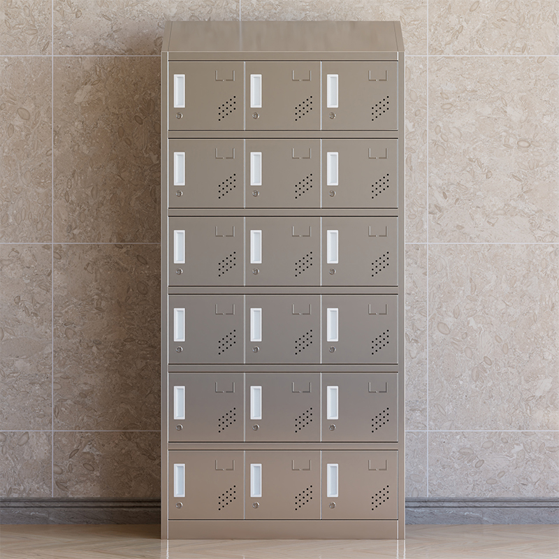 臻远 ZY4111418 304不锈钢斜顶更衣柜员工宿舍储物柜 十八门更衣柜高清大图