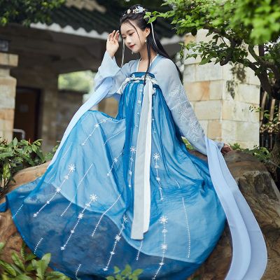 [碧落]汉服女原创女齐胸对襟襦裙春夏款绣花古装仙女古装 青鸾语 一套