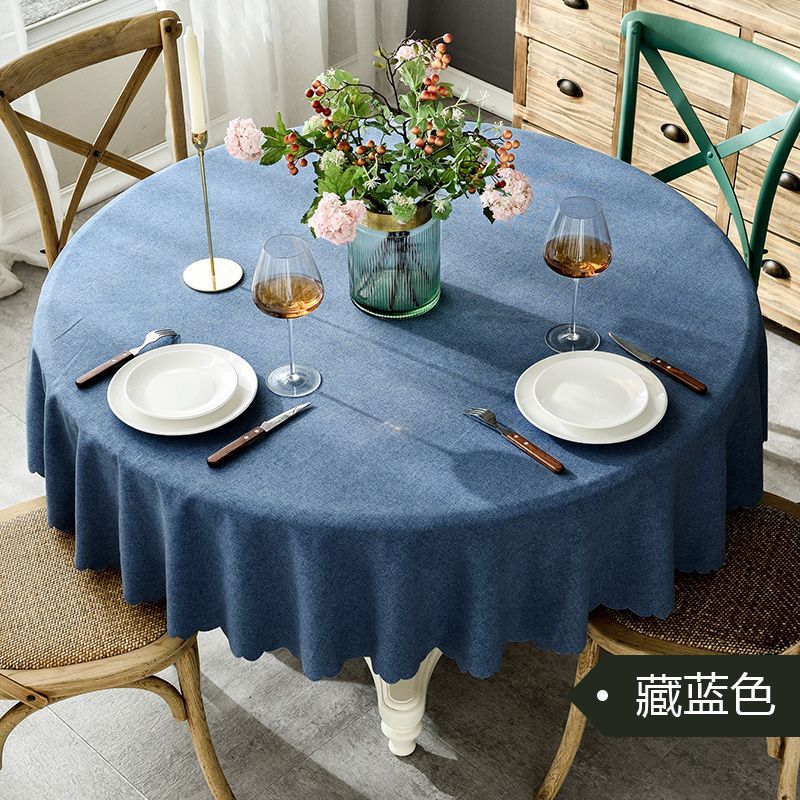 圆桌桌布布艺棉麻防水圆形家用北欧中式餐厅酒店台布高级感餐桌布