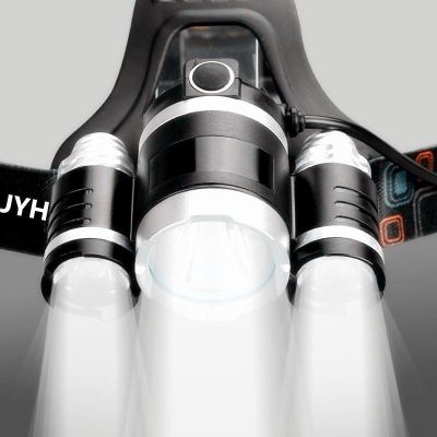 感应头灯强光可充电头戴超亮远射家用户外钓鱼灯手电筒LED矿灯 三头感应[双节电池]+备用电池两个
