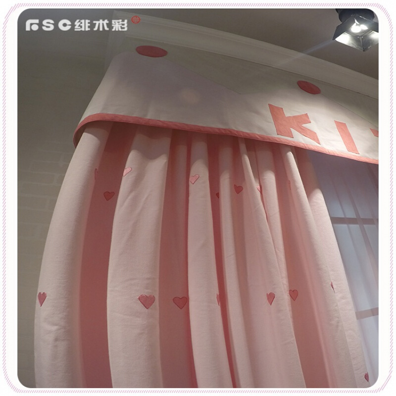 FSC绯术彩进口粉色KT公主风窗帘hellokitty女孩房绣花凯蒂猫窗纱
