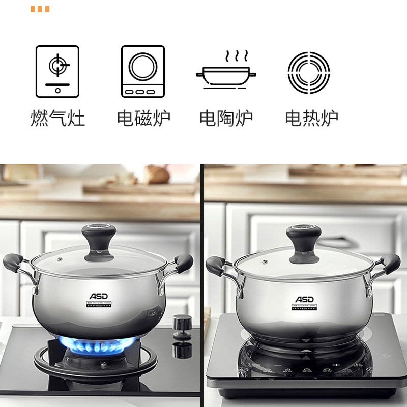 爱仕达(ASD)汤锅304不锈钢锅家用燃气电磁炉通用20CM加厚煮锅韩国泡面锅小拉面锅宝宝辅食锅炖锅 TS20B1WG图片