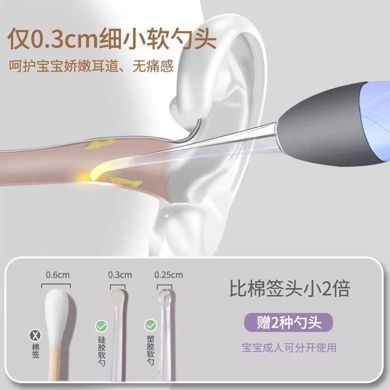 婴儿挖耳勺宝宝专用发光掏耳屎神器婴幼儿夹鼻屎软头掏耳套装8138P图片