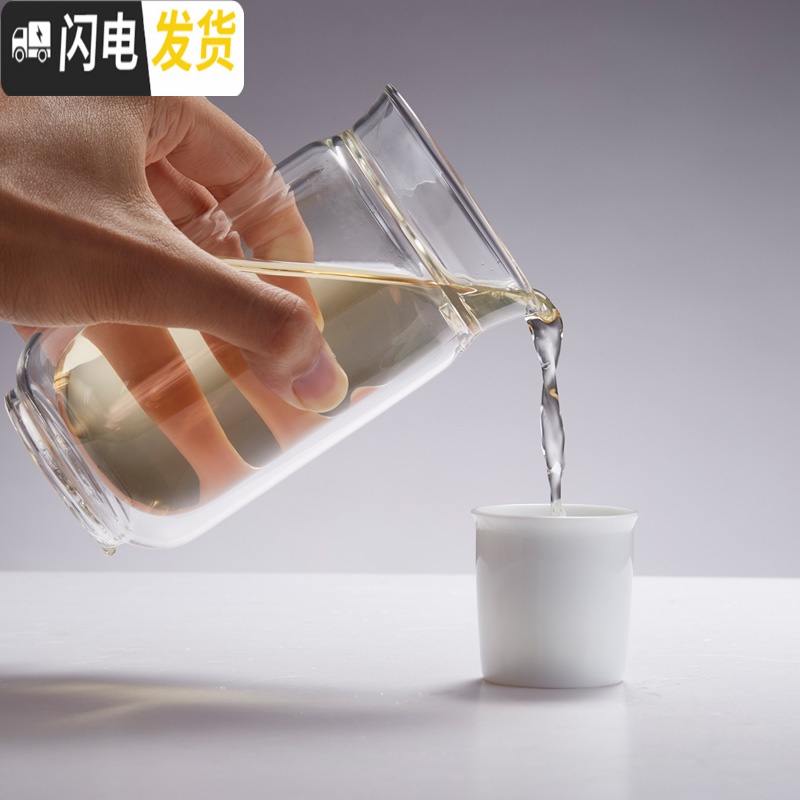 三维工匠便携旅行创意功夫茶具套装耐热双层过滤玻璃泡茶快客杯子 深蓝色超纤(引流嘴款)高清大图