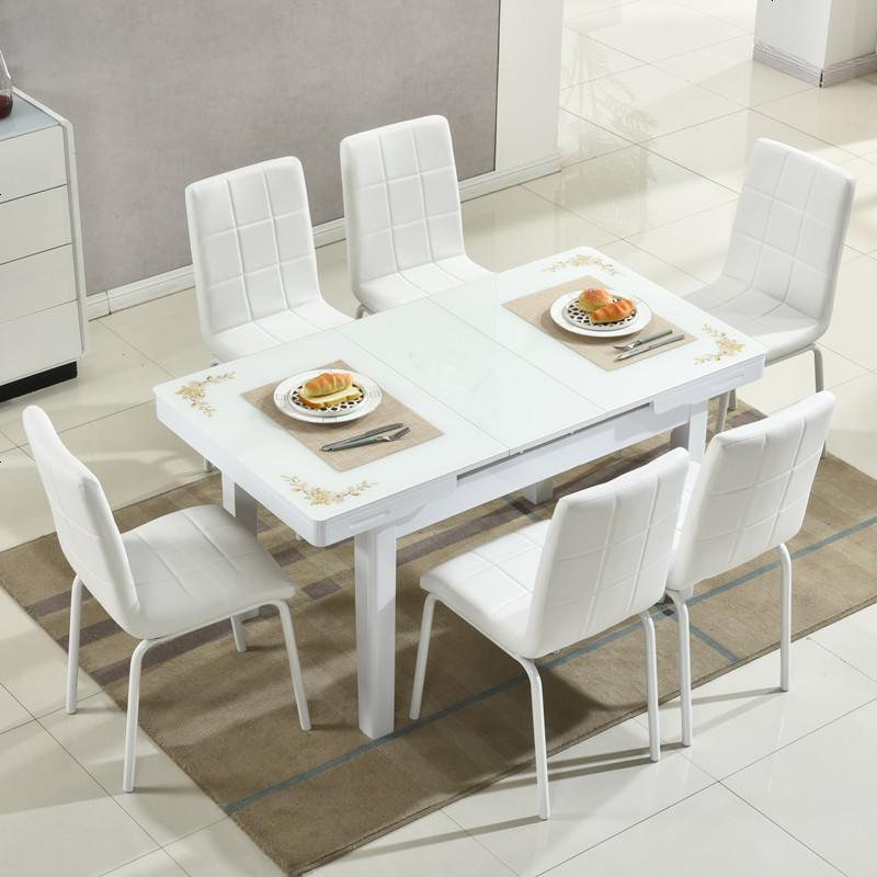 伸缩餐桌椅组合现代简约可折叠4人6长方形家用小户型餐桌带电磁炉 无电磁炉餐桌+A椅6把