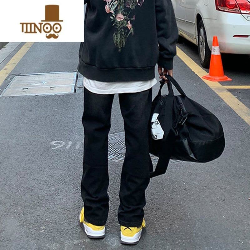 YANXU美式复古高街黑色牛仔裤男秋季新款嘻哈潮牌修身显瘦直筒长裤vibe图片