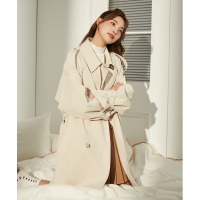 唐狮风衣女2023春季中长款新款时尚英伦风设计感春秋休闲外套百搭_38580 XL 浅米杏