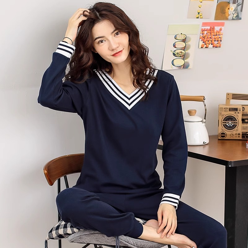 新款啄木鸟睡衣女春秋季纯棉长袖休闲运动全棉家居服套装可外新高清大图