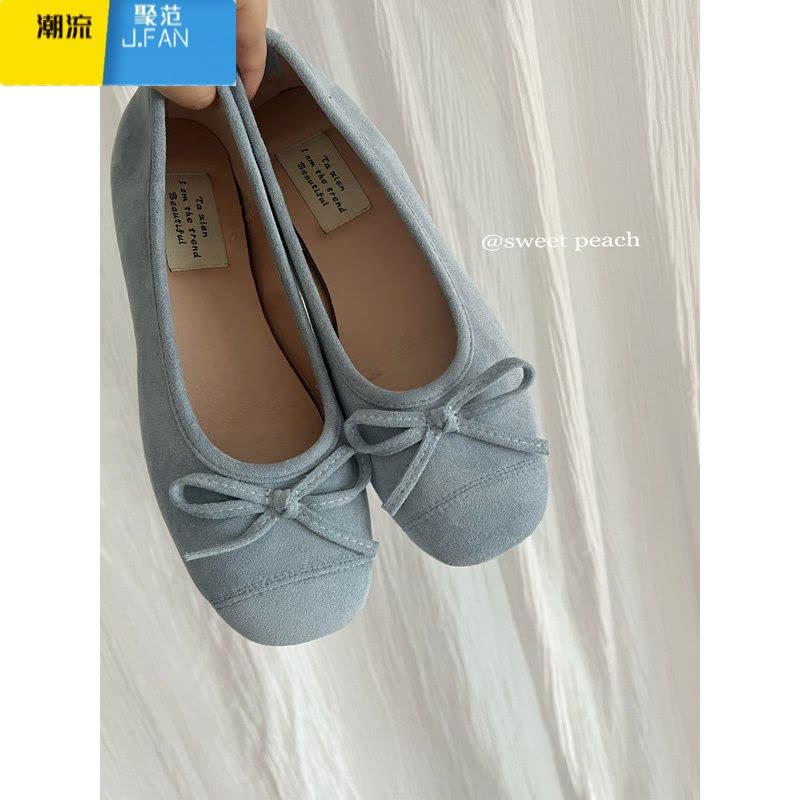 聚范甜桃星球法式软底蓝色芭蕾鞋女夏季2024新款复古平底浅口晚风单鞋图片