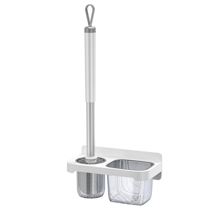 丽佳邦上墙式家用壁挂免打孔套装无死角洗厕所刷清洁刷置物架马桶刷 灰白色-置物架马桶刷
