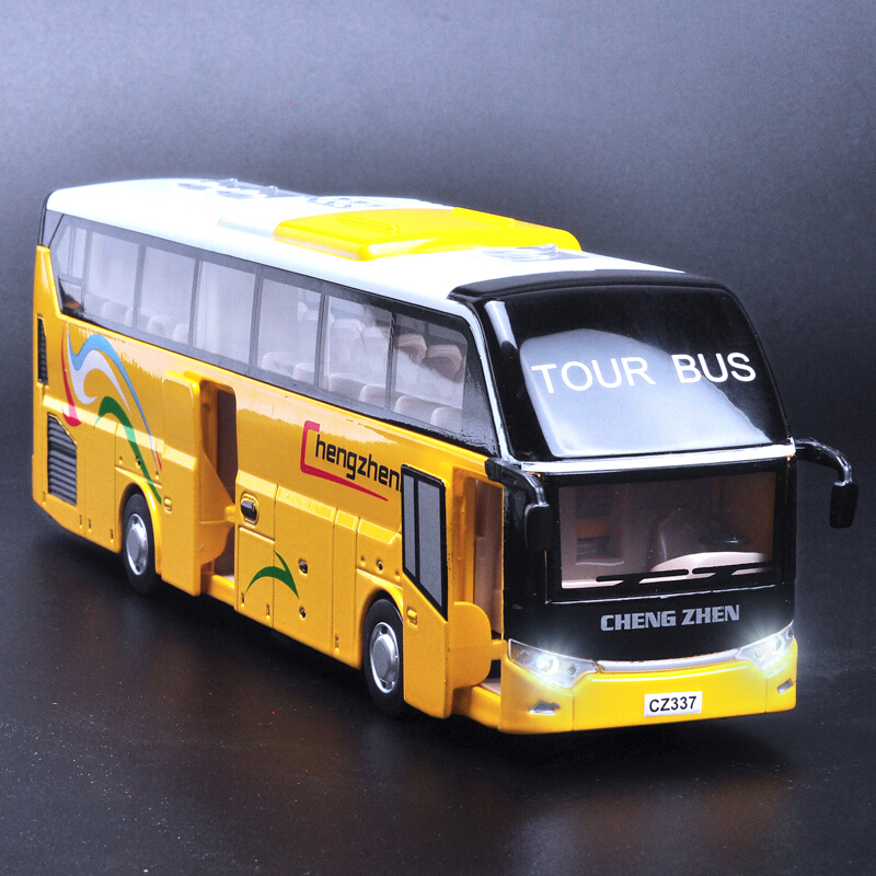 合金校车巴士旅游客车双层公交车儿童玩具汽车模型声光回力小汽车