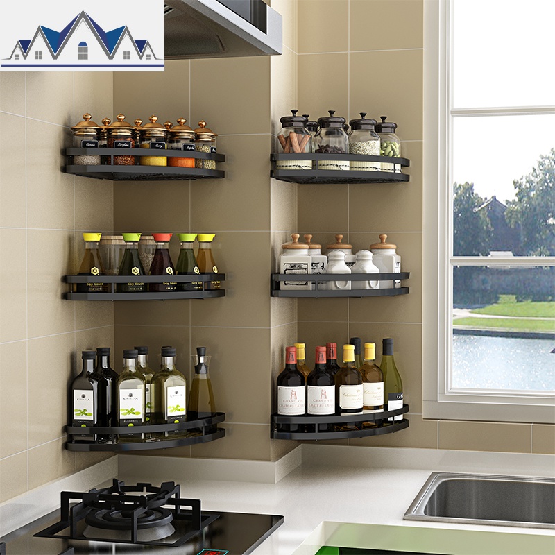 不锈钢厨房黑色盐糖调料架墙上转角免打孔壁挂式多层油盐酱醋收纳 三维工匠收纳层架高清大图