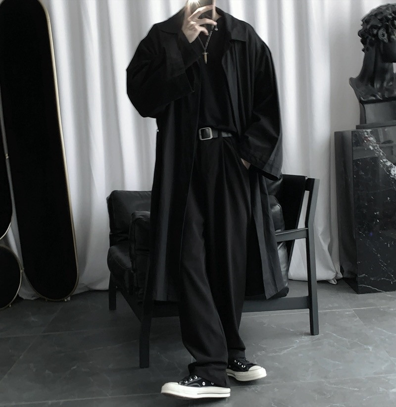 值得男装男士连帽中风衣外套2020新款学生韩版宽松呢料风衣潮_844高清大图