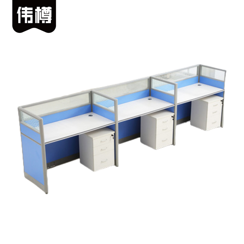 伟樽屏风工位三人位带柜360*60*110cm套高清大图