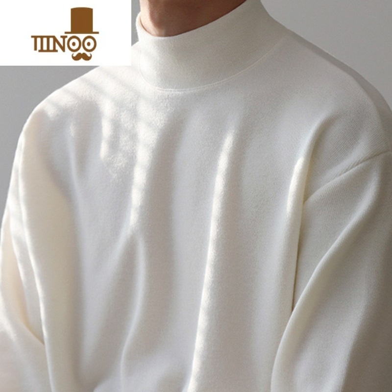 YANXU冬秋装上衣半高领双面绒德绒轻商务修身内搭保暖打底衫男长袖t绒高清大图