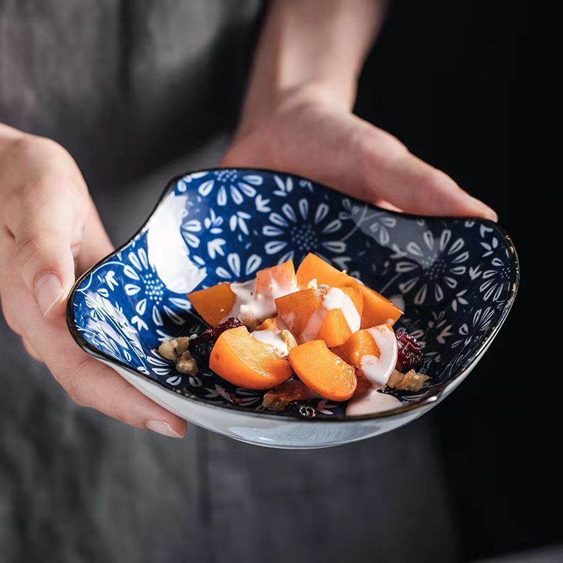 创意异形盘子汤盘喜餐盘风车形盘子陶瓷餐具家用饭盘水果盘菜盘繁花