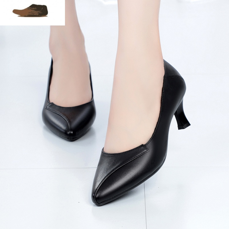 ideamini皮软底妈妈鞋春秋新款小跟单鞋女中跟女士皮鞋高跟舒适中年