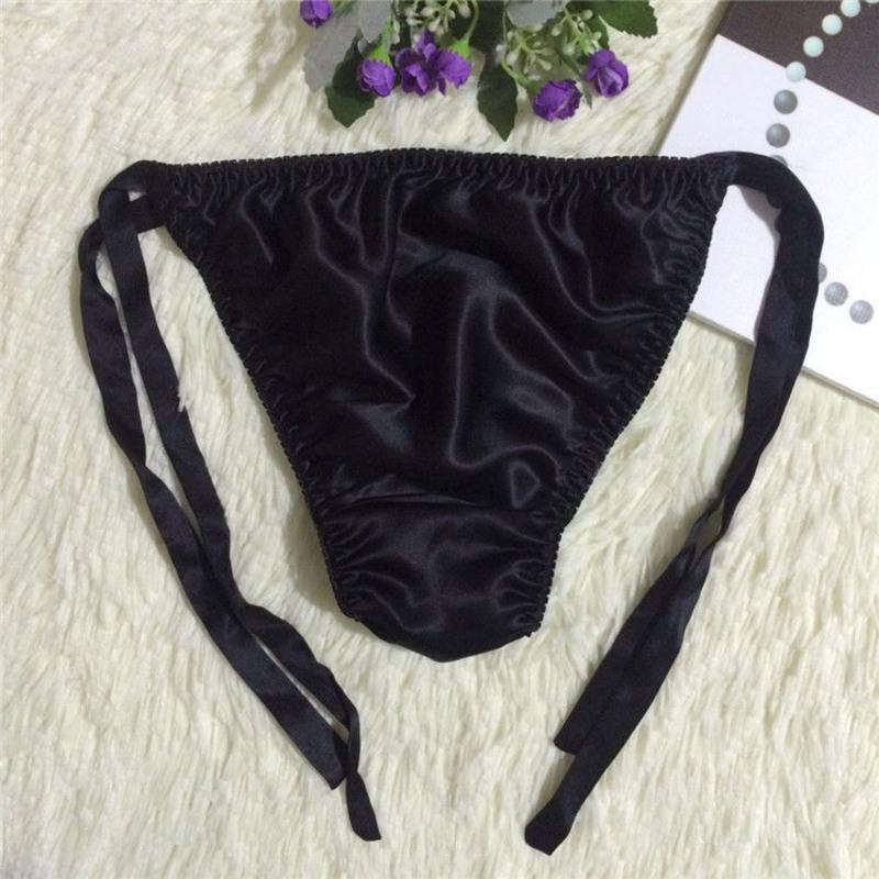 桑蚕丝轻薄系带式抗菌丝滑女士内裤性感真丝内裤黑色均码带子可调节