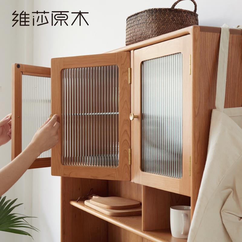 森美人全实木餐边柜北欧高酒柜碗柜餐厅茶水柜微波炉厨房柜子储物柜
