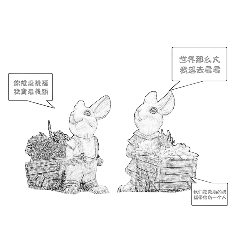幼儿园花园林卡通兔子花盆玻璃钢塑摆件别墅庭院户外动物装饰品