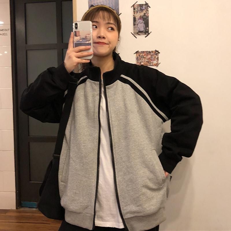 春秋装新款长袖棒球服外套女薄款胖mm200斤宽松学生夹克开衫上衣威珺