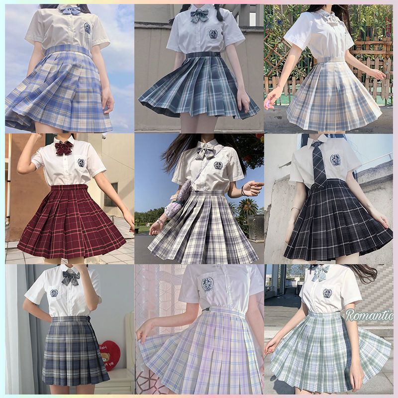 日系合集jk制服百褶裙女格裙沙华星野裙子套装学生制服12岁学院风 短袖刺绣皓海单件(不含领结) XS