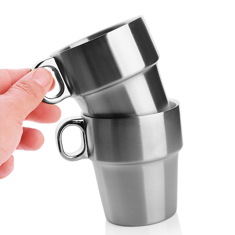 莱珍斯双层不锈钢塔杯300ML水杯茶杯漱口杯咖啡杯马克杯创意可叠放杯子