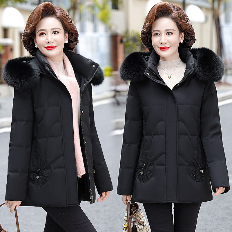 免费试穿 大品牌羽绒服女中长款2024年新款狐狸毛领免洗亮面加厚外套冬装新款白鸭绒羽绒服女中长款过膝大毛领韩版宽松加厚 8301黑色送真毛领 4XL适合130-145斤