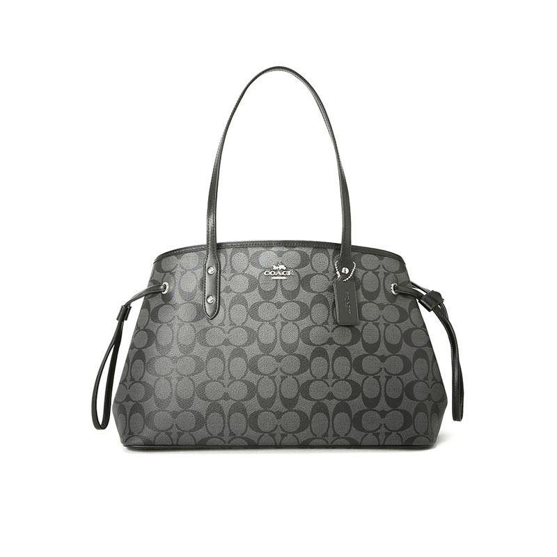 COACH 蔻驰女包 DRAWSTRING 鲶鱼包中号 单肩包 手提包 字母马车标织物F57842银扣