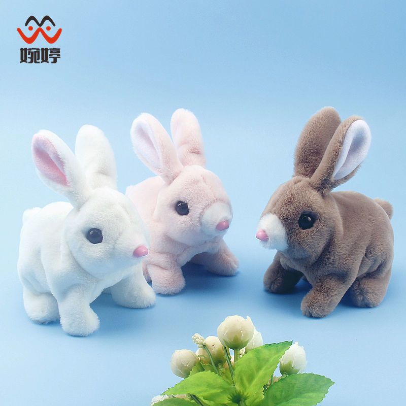 毛绒玩具小兔子会叫会跳跳兔子儿童玩偶男孩女孩宠物白兔薄绒白色兔子