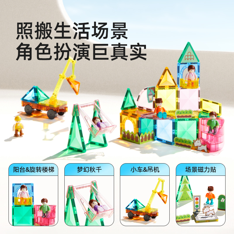 弥鹿儿童磁力片彩窗磁吸积木棒男女孩拼图益智生日节日新年礼物玩具建构拼插高清大图