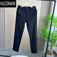 HLCOMAN一线撤柜男裤黑色男士休闲裤款厚款中腰弹力直筒长裤子