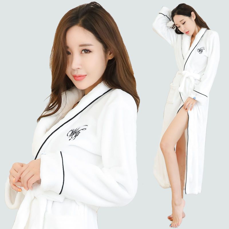 睡袍女冬季珊瑚绒加厚加长款过膝学生可爱性感法兰绒浴袍长款浴衣