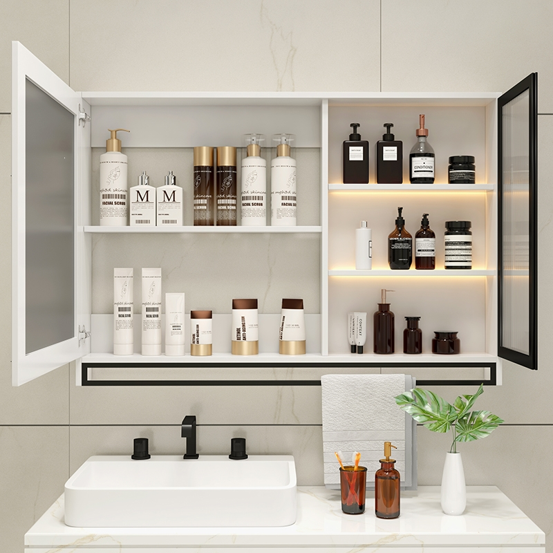 古达智能浴室镜柜挂墙式玻璃门层板灯卫生间镜子置物架单独收纳一体柜