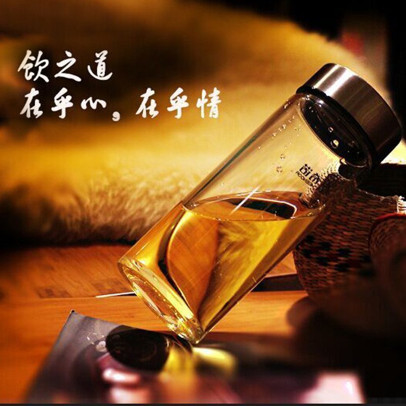 希诺 XN-6015单层玻璃杯加厚带盖茶水杯250ml高档水晶杯耐热便携防漏玻璃杯子