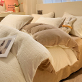 星月居 磨毛纯棉全棉秋冬季轻奢高级感床单被套1.5米床笠四件套 适合被套200x230cm 编织纹-白咖