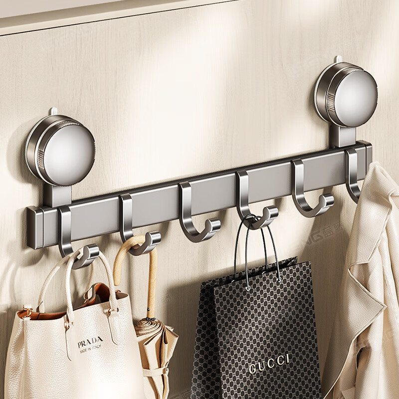 丽佳邦强力挂衣架枪灰色吸盘8钩挂钩高清大图