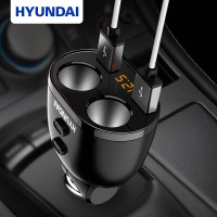 现代 HYUNDAI 车载充电器 快速车充点烟器双USB一拖四双点烟扩展器 智能电压检测 黑色 HY-16