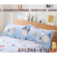 粗布枕套一对加厚老粗布单人枕皮罩2只装74*48cm枕套天蓝色海洋之星47cmx74cm