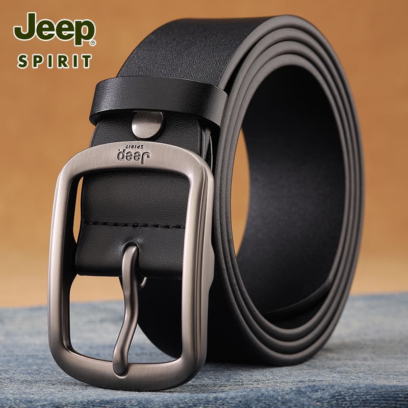 Jeep吉普皮带男士真皮针扣裤带男正品纯牛皮休闲男款牛仔裤腰皮带高清大图