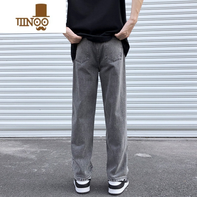 YANXU复古烟灰色牛仔裤男款夏季薄款宽松直筒裤子美式高街潮牌休闲长裤高清大图